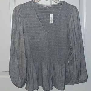 Madewell Grey Peplum V-Neck Blouse sz. XS